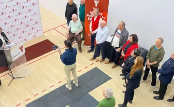 handball court dedication wide shot