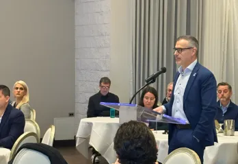YMCA Hamilton|Burlington|Brantford CEO Manny Figueiredo addresses provincial leaders and Hamilton stakeholders during the 2026 Ontario Budget Consultation in Hamilton.
