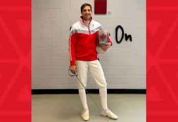 Man in late 40s in fencing gear