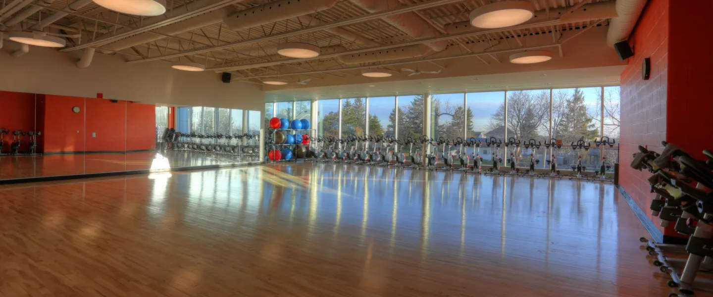 Studio with mirrors and stability bikes