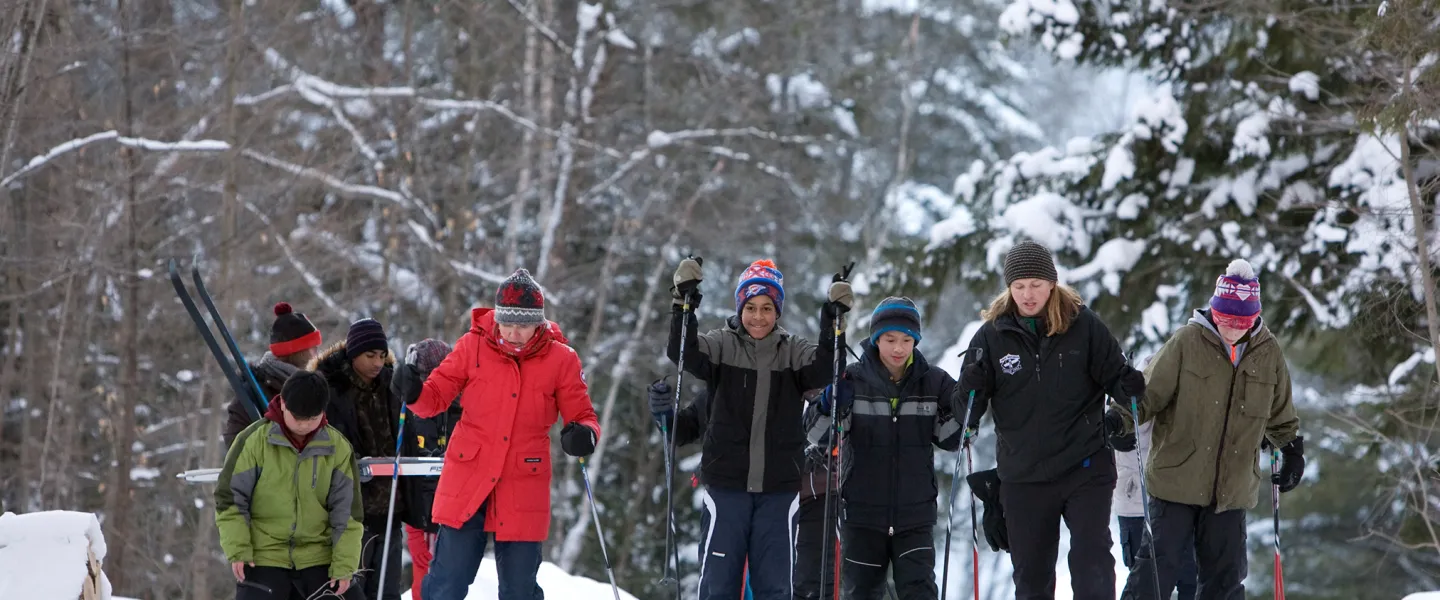 Group of youth boys with skis