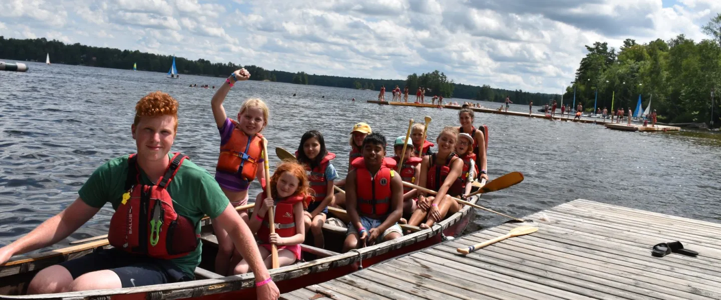 Group of junior campers in canoe