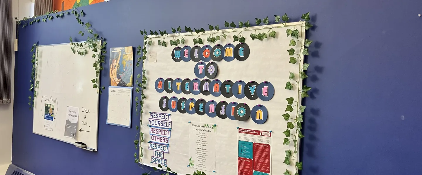 Alternative suspension program activity board in work room