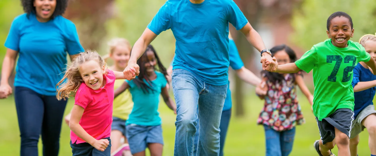 Group of campers running
