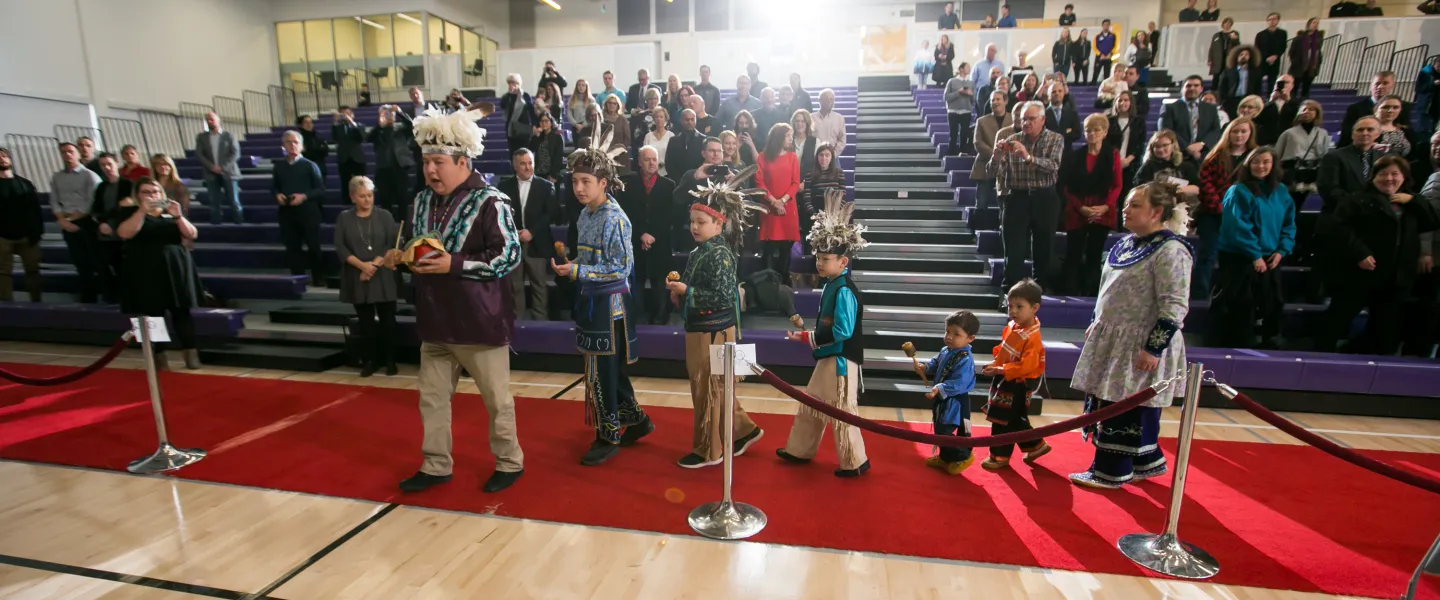 Indigenous family dancing on at Laurier Brantford YMCA opening