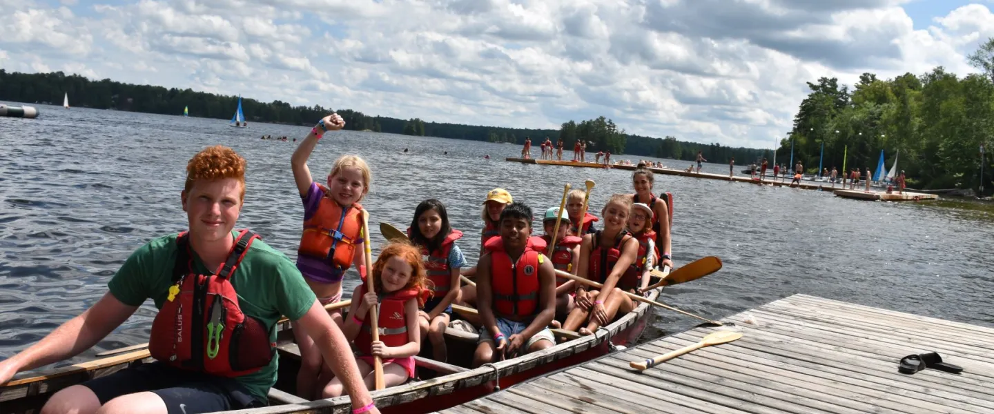 Group of junior campers in canoe