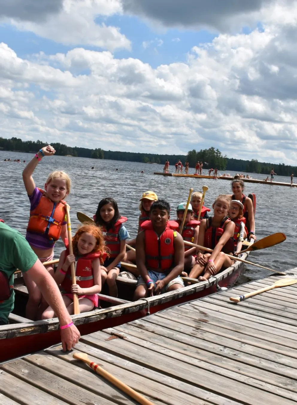 Group of junior campers in canoe