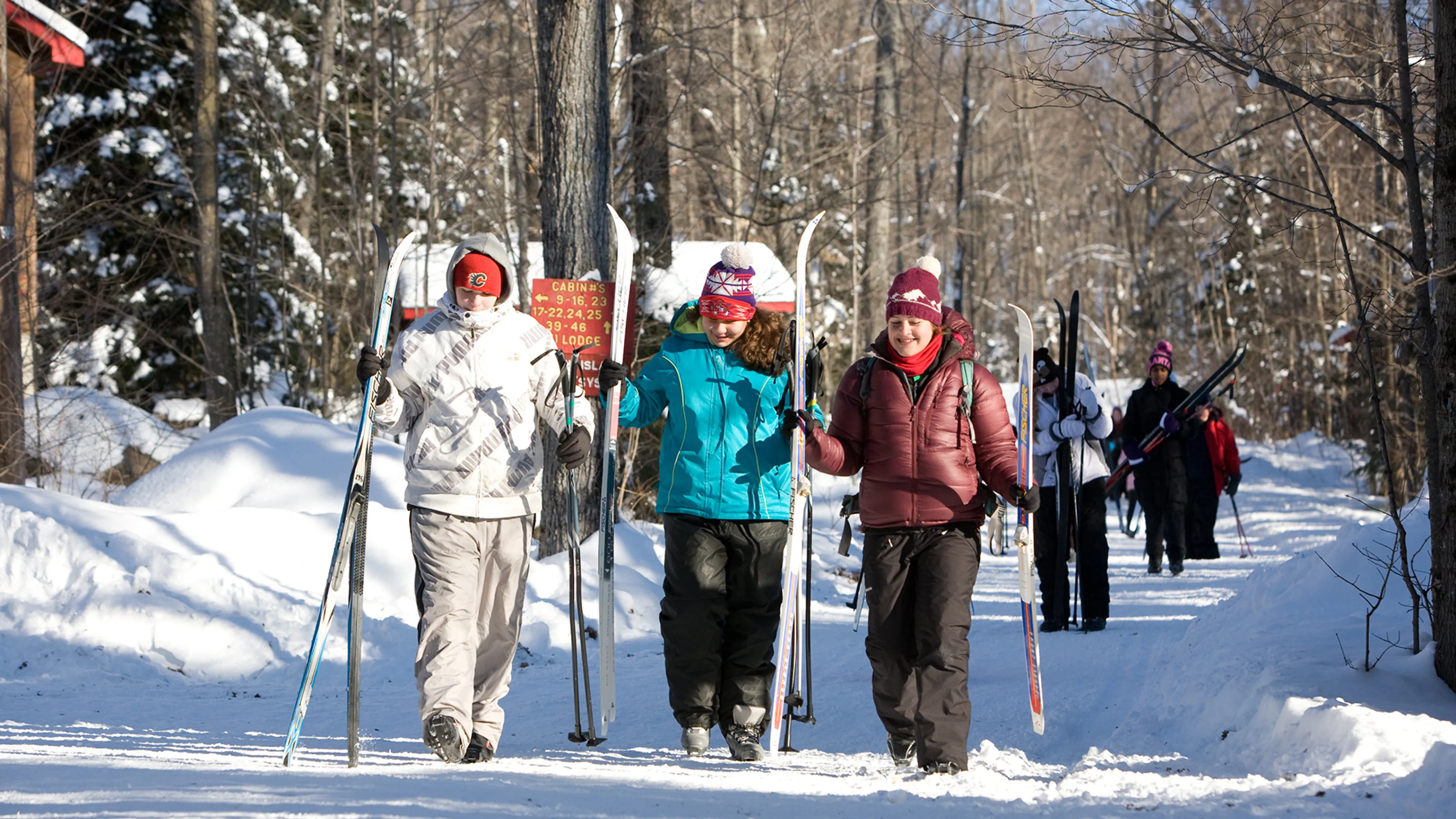Group of youth girls with skis