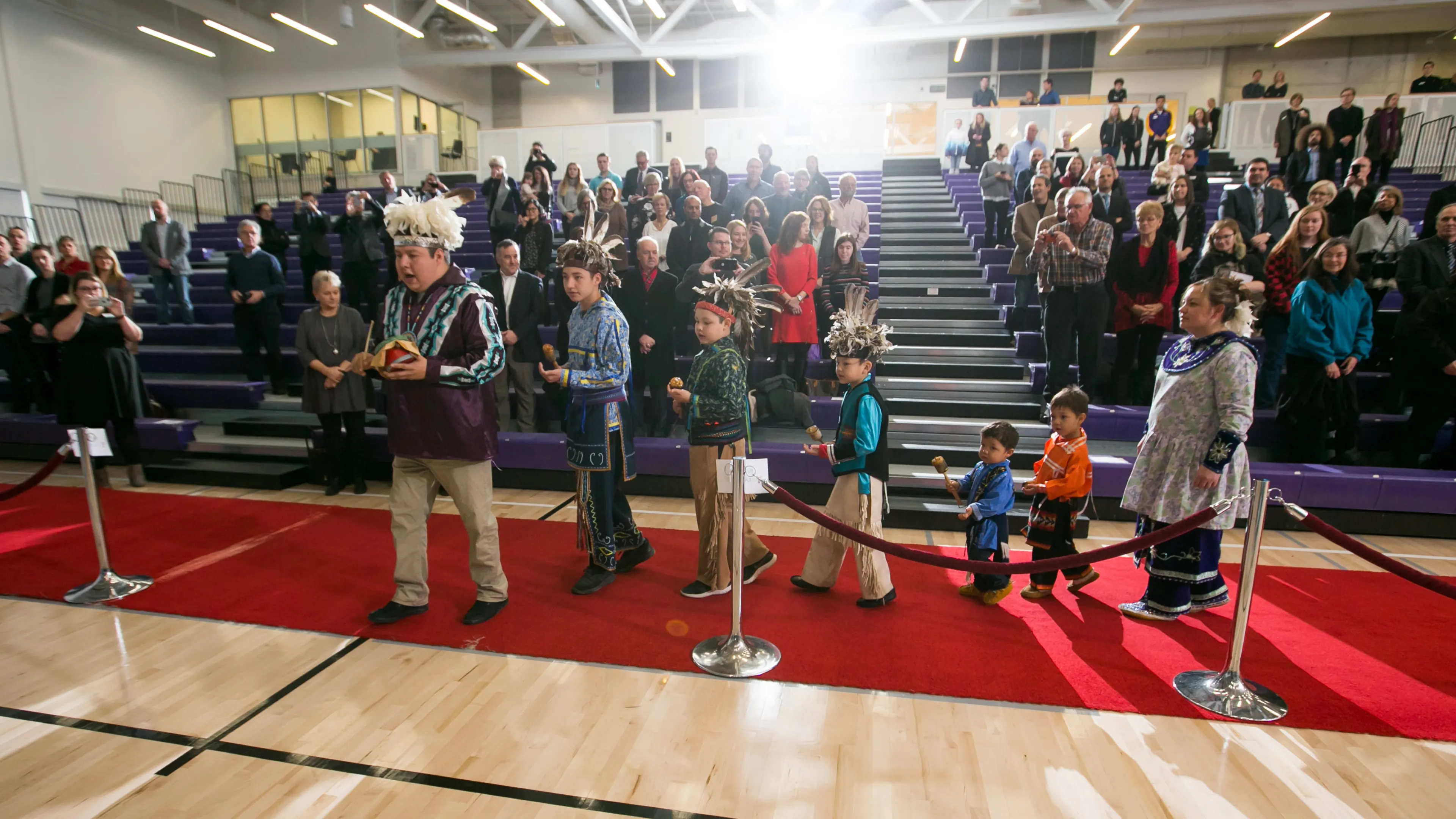 Indigenous family dancing on at Laurier Brantford YMCA opening
