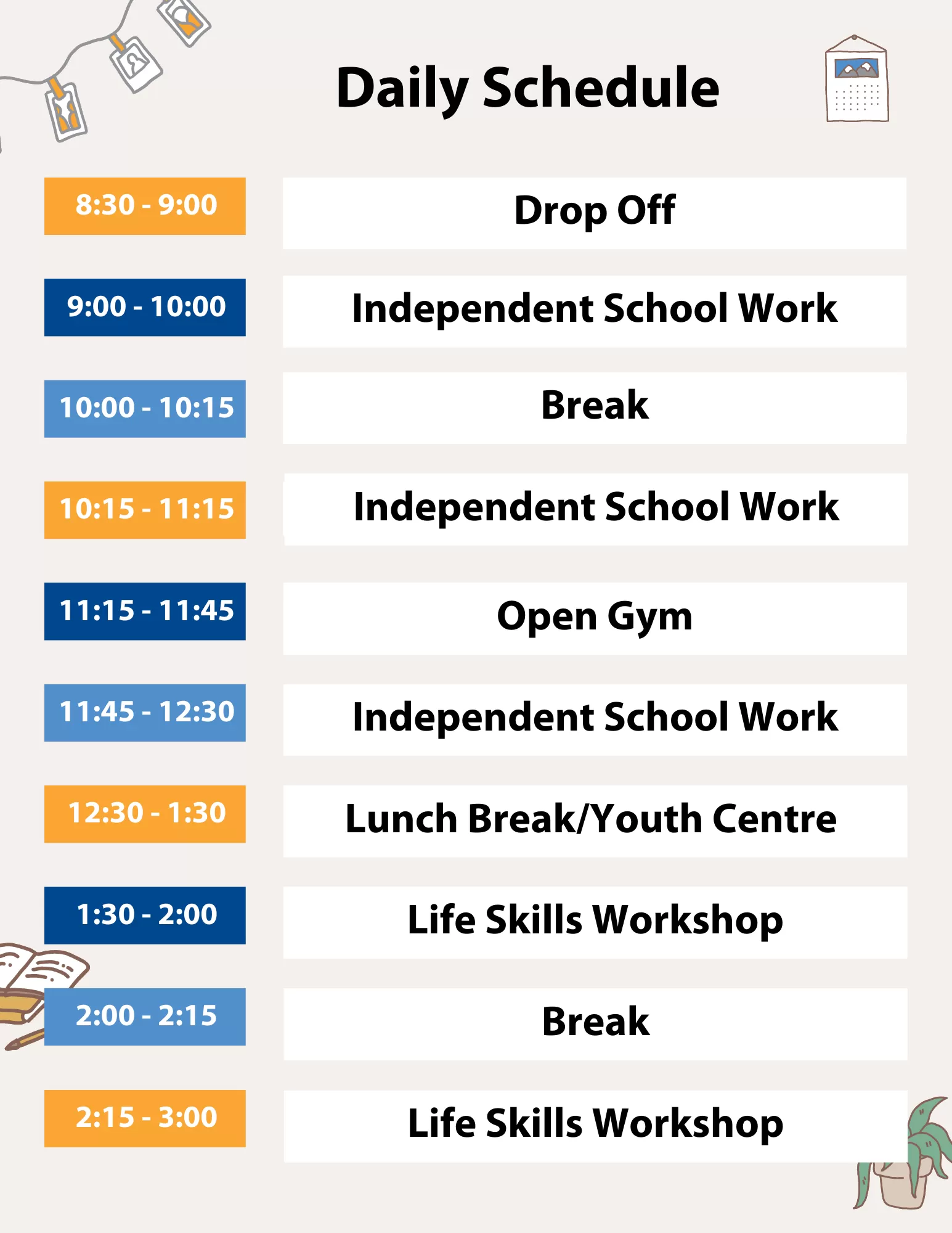 Daily Schedule for Alt Suspension Program