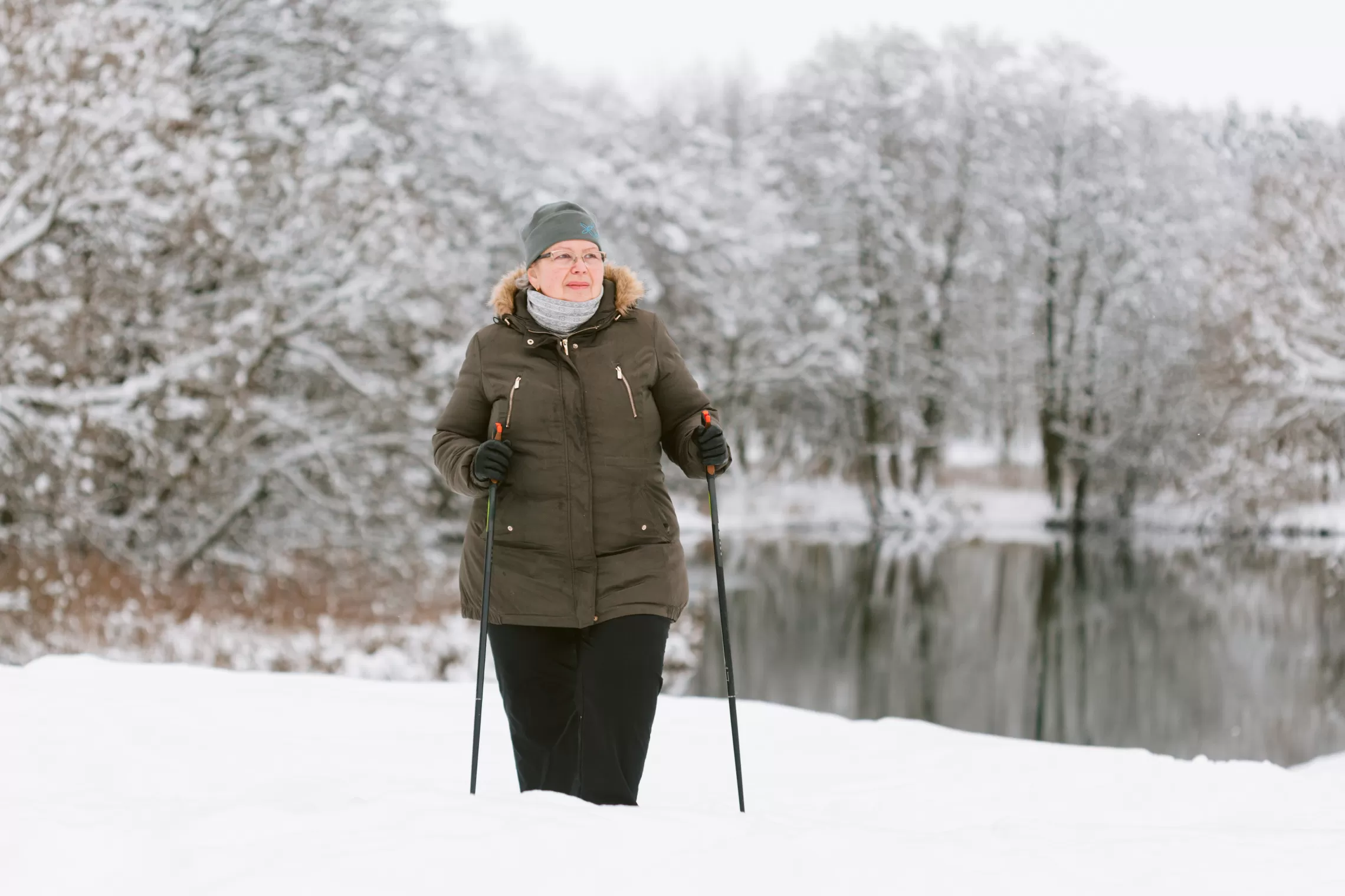 woman hiking in the snow
