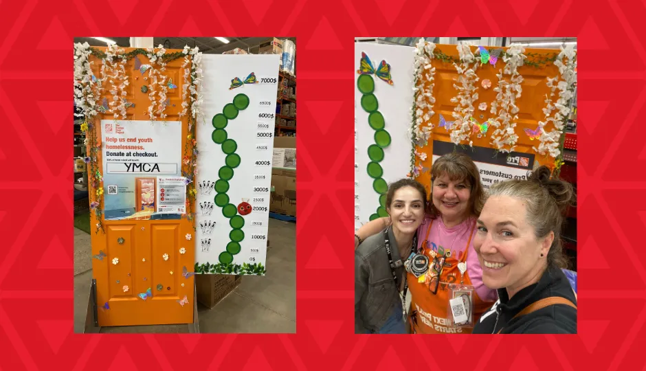 caterpillar donation thermometer on orange door
