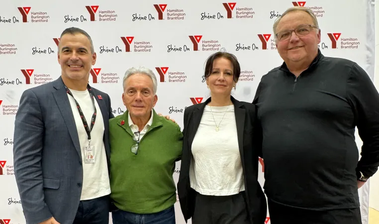 YMCA Hamilton Burlington Brantford President and CEO Manny Figueiredo joins Sam Mercanti, Daniele Dageniais, Executive Director of Charity of Hope, and George Lamparski, a founder of Charity of Hope