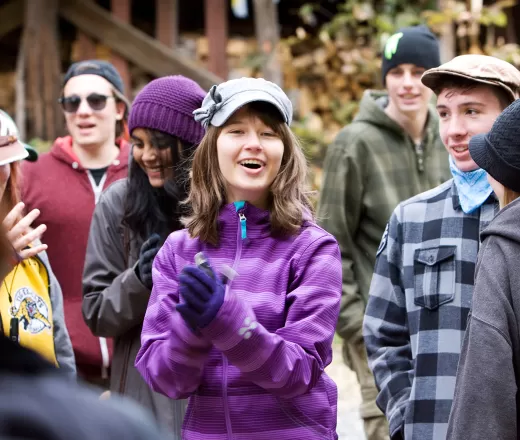 Group of youth smiling at Wanakita in the Fall