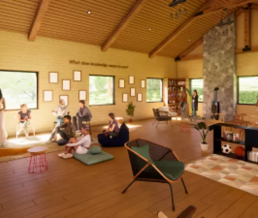 Concept art of the indoor of the Wayne Perkins Centre