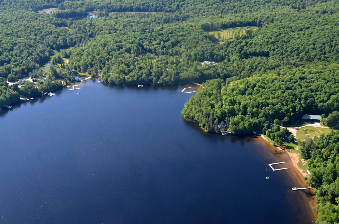 Aerial image of Koshlong Lake and YMCA Wanakita