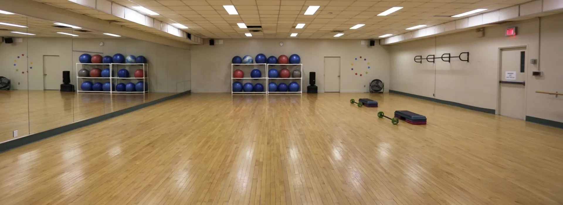 Fitness Studio with mirrors and equipment