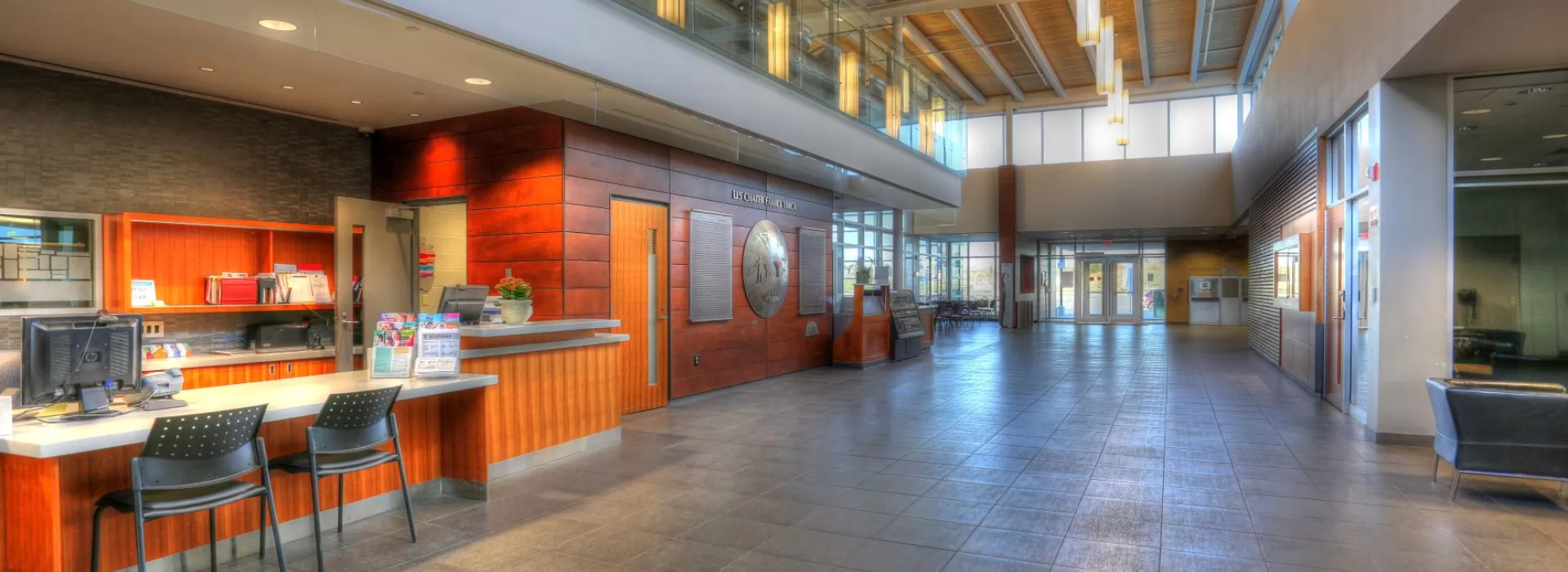 Membership desk and cafe in main lobby
