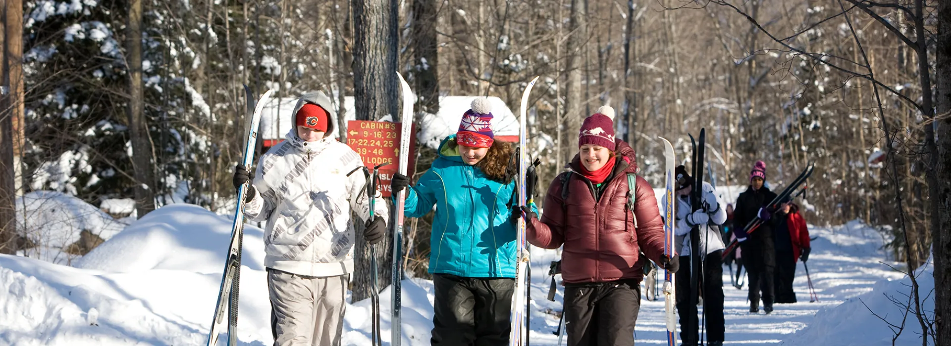 Group of youth girls with skis
