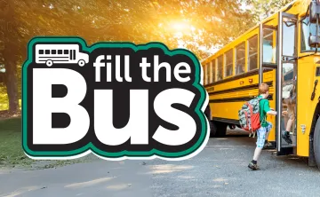 Fill The Bus logo with child getting on bus 